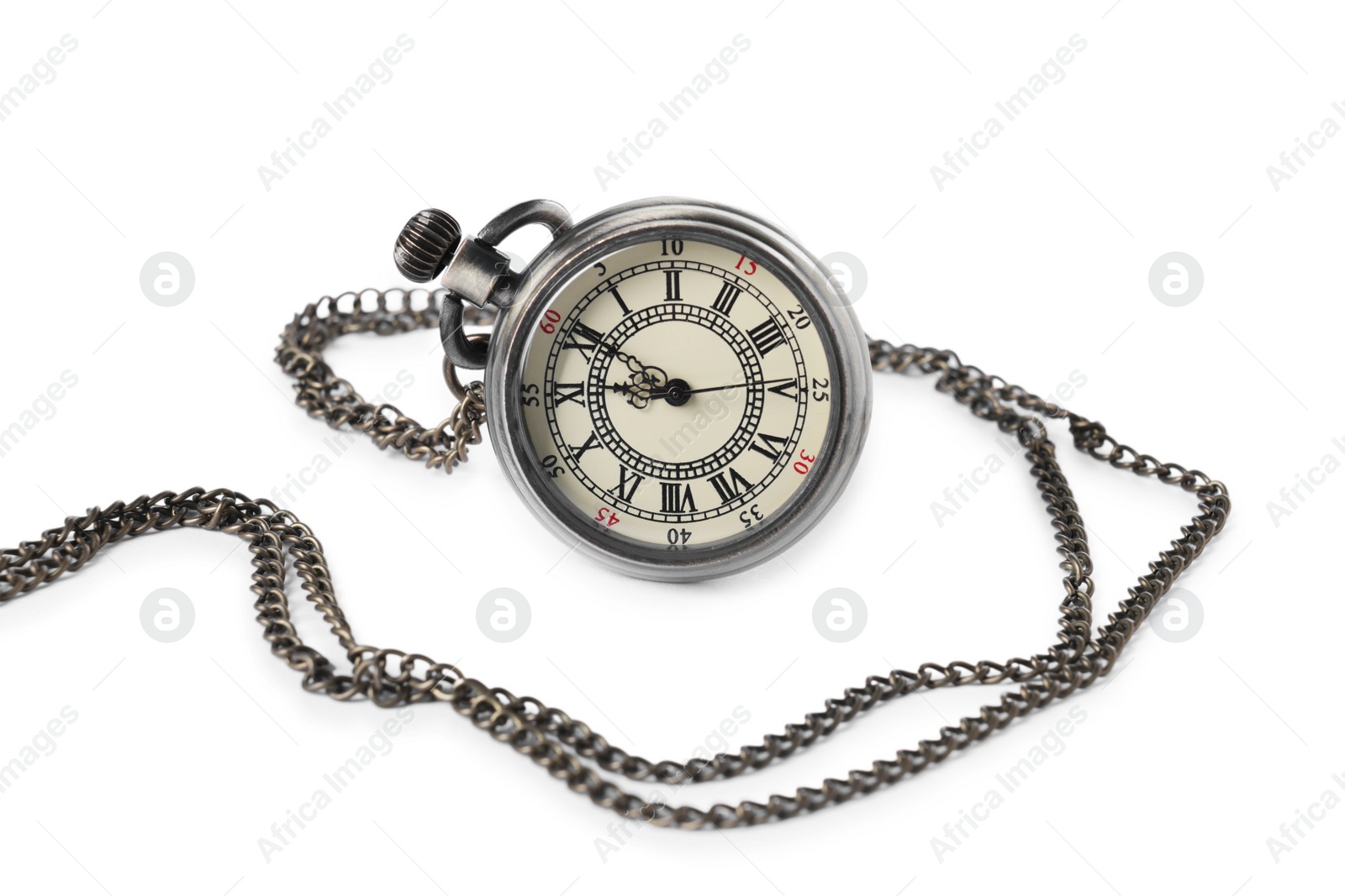 Photo of One pocket clock with chain isolated on white