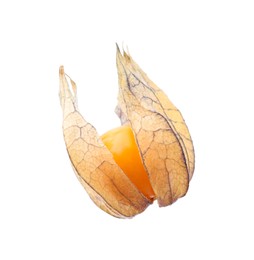 Photo of Ripe physalis fruit with calyx isolated on white