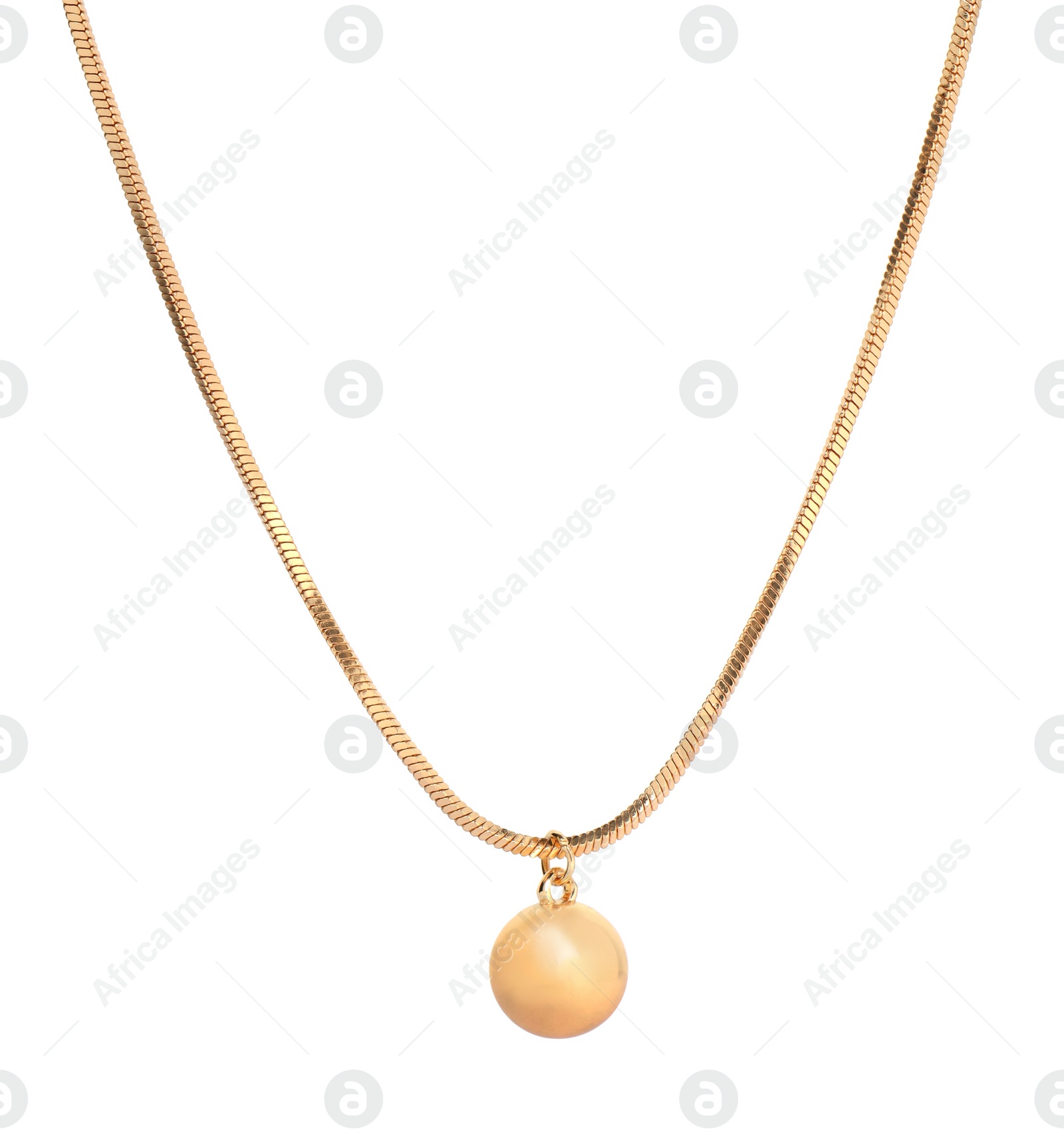 Photo of One metal chain with pendant isolated on white. Luxury jewelry