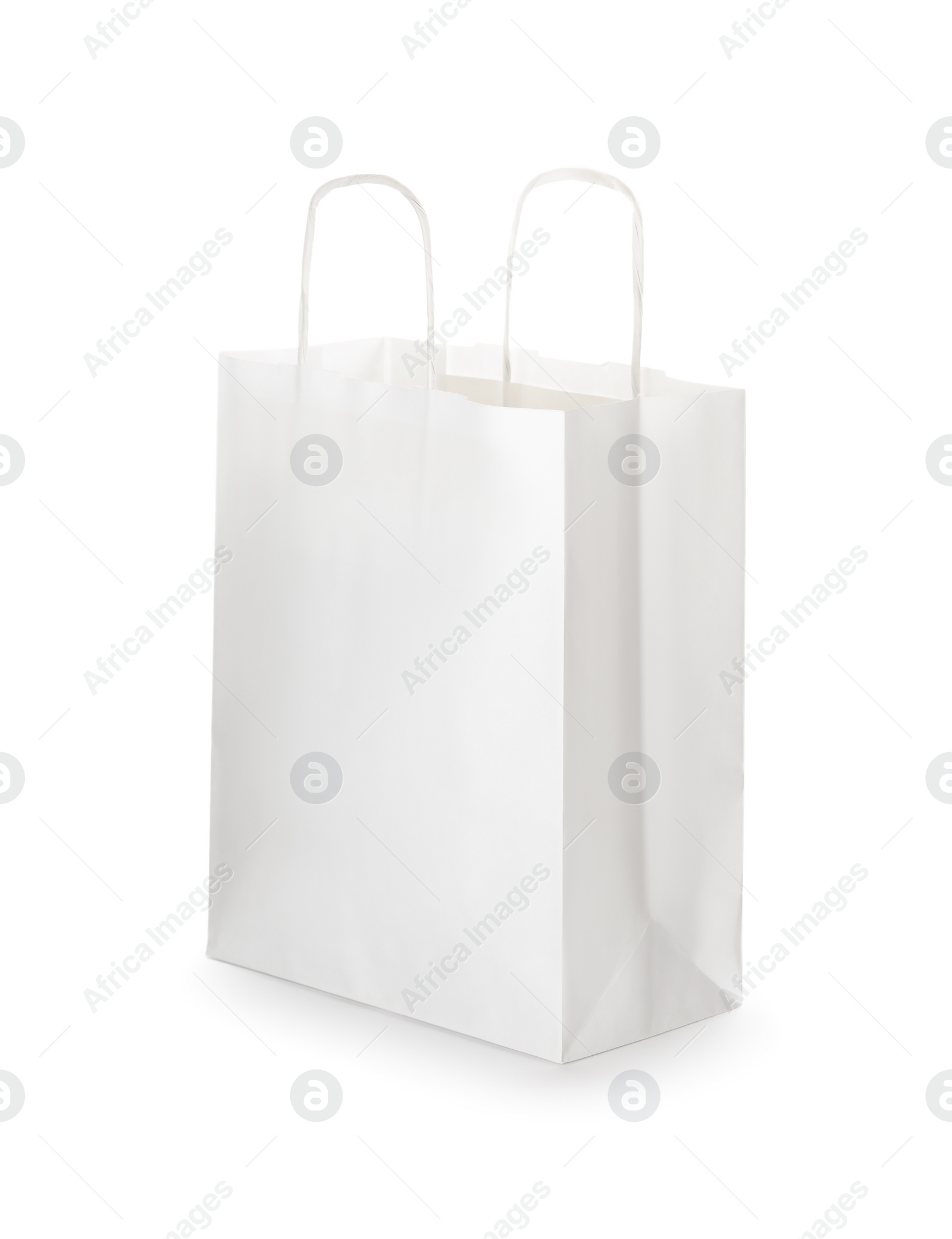 Photo of Empty shopping paper bag on white background