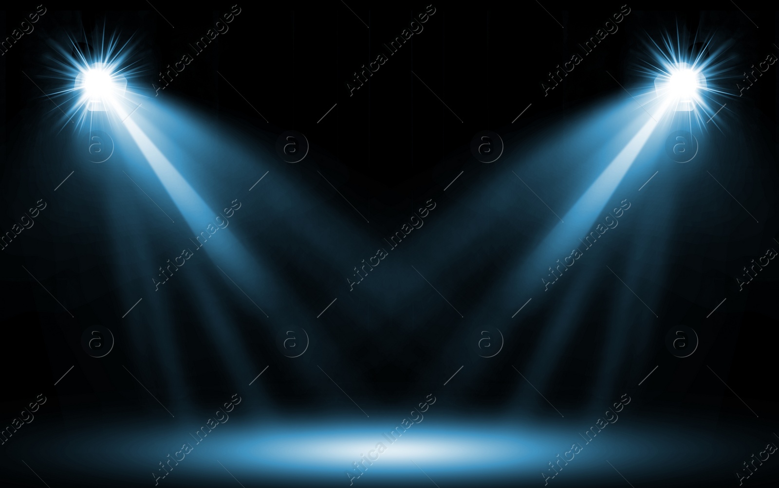 Image of Bright spotlights in darkness. Professional stage equipment