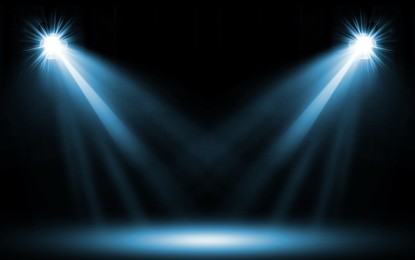 Image of Bright spotlights in darkness. Professional stage equipment