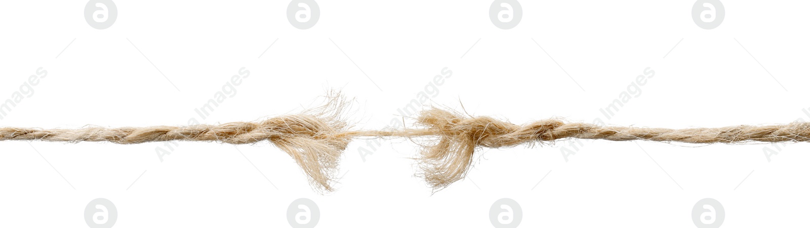 Photo of Torning hemp rope isolated on white. Natural material