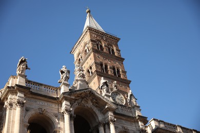 ROME, ITALY - FEBRUARY 2, 2024: Exterior of Saint Mary Basilica against blue sky