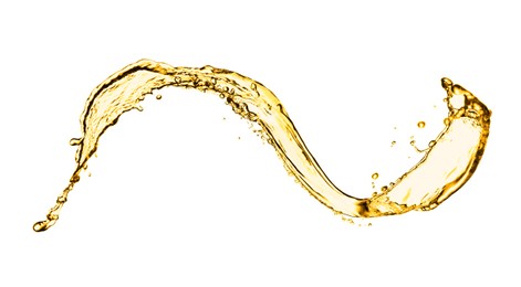 Image of Splash of golden oily liquid on white background