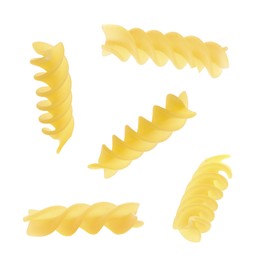 Image of Raw fusilli pasta isolated on white, set