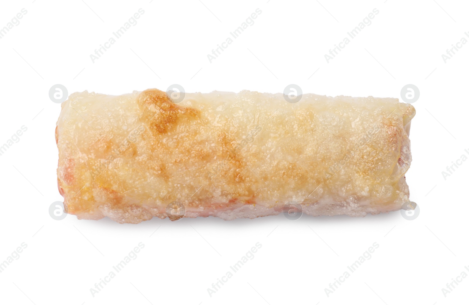 Photo of Delicious fried spring roll isolated on white, top view