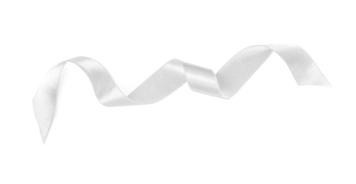 Image of One white satin ribbon isolated on white