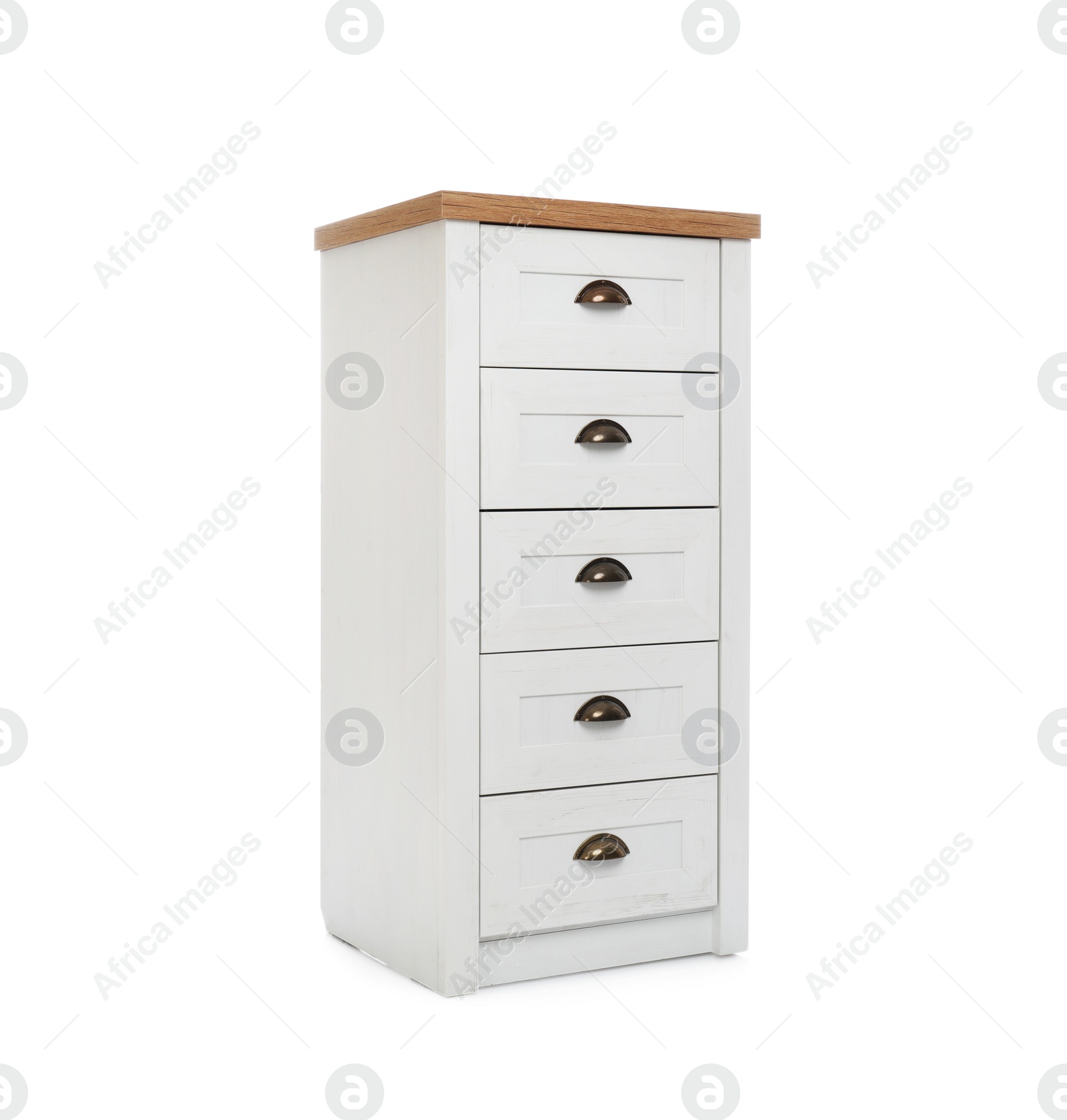 Photo of Modern chest of drawers isolated on white. Furniture for wardrobe room