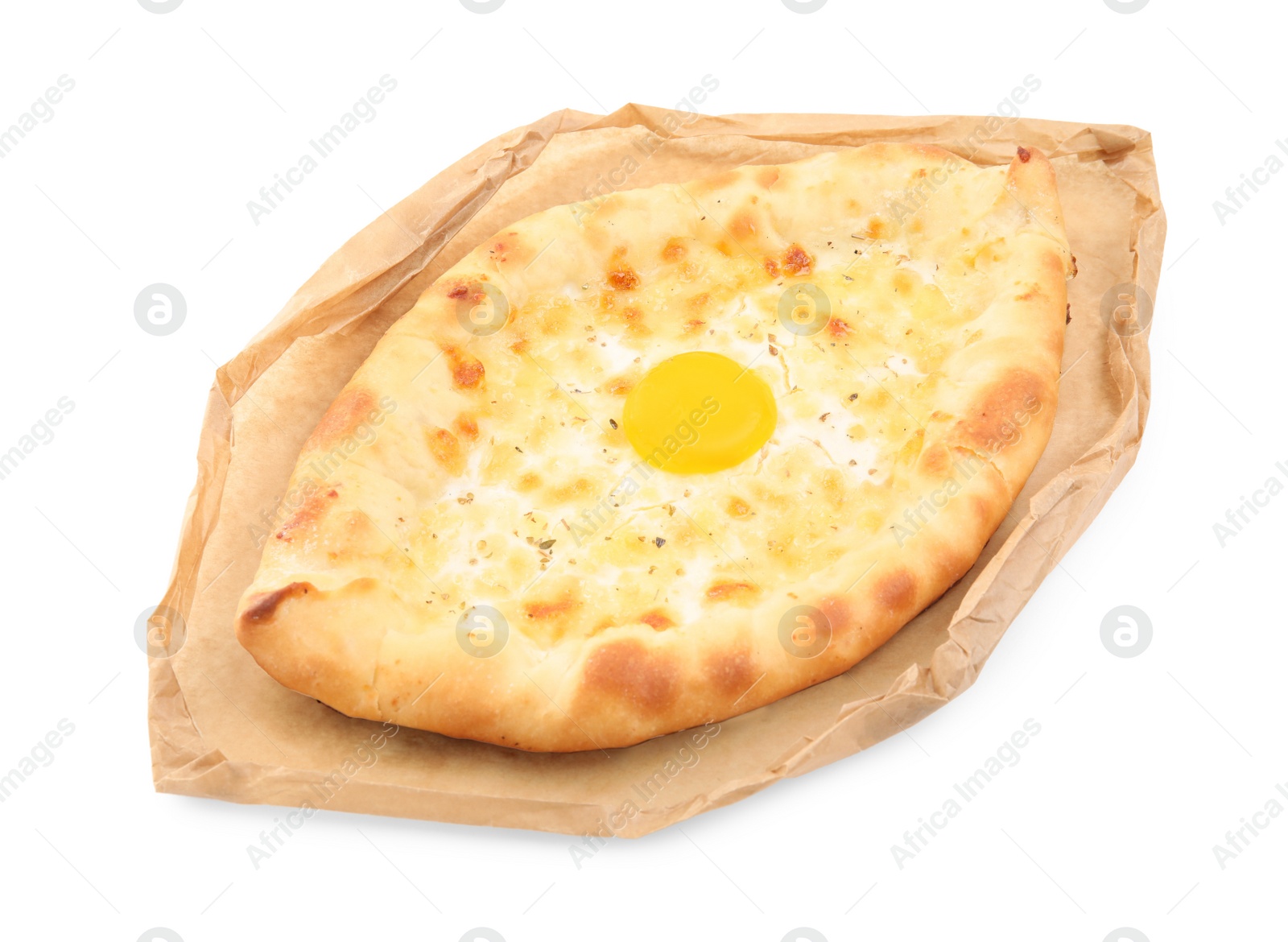 Photo of Fresh delicious Adjarian khachapuri isolated on white