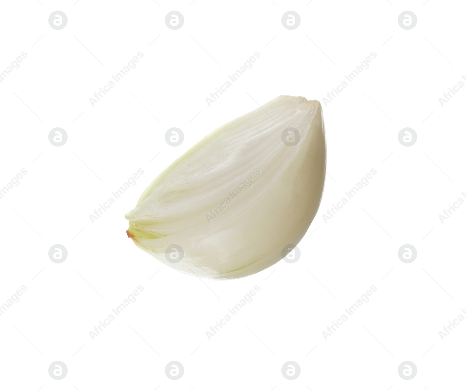 Photo of Slice of fresh ripe onion on white background