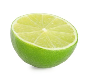 Half of fresh green ripe lime isolated on white