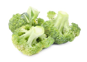 Cut green cauliflowers on white background. Healthy food