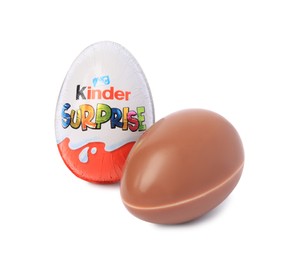 Slynchev Bryag, Bulgaria - May 23, 2023: Two Kinder Surprise Eggs on white background