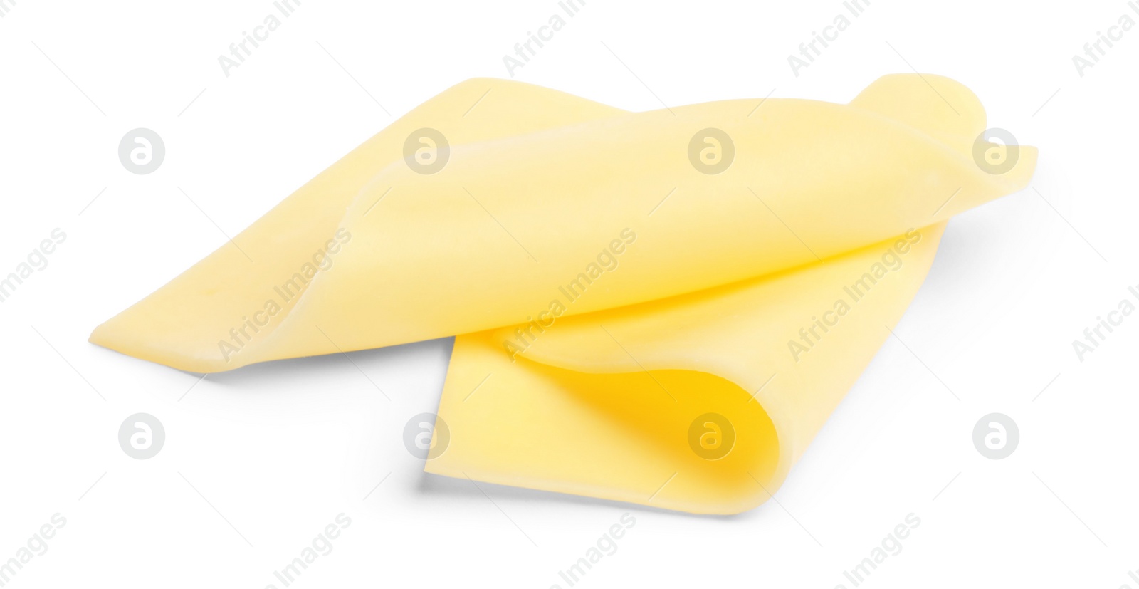 Photo of Slices of tasty fresh cheese isolated on white