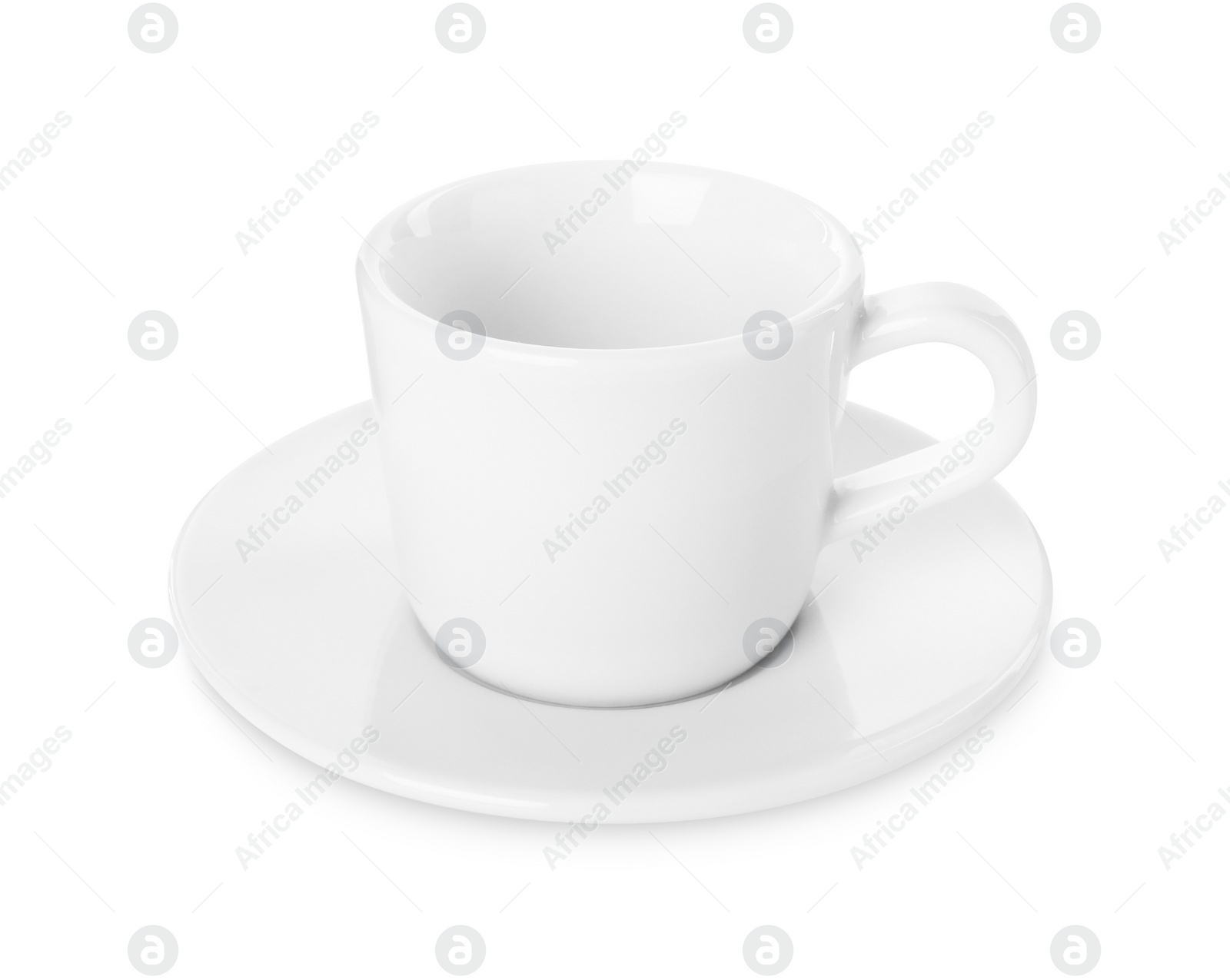 Photo of Ceramic cup with saucer isolated on white