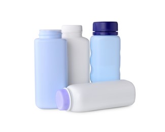 Photo of Blank bottles of baby powder isolated on white