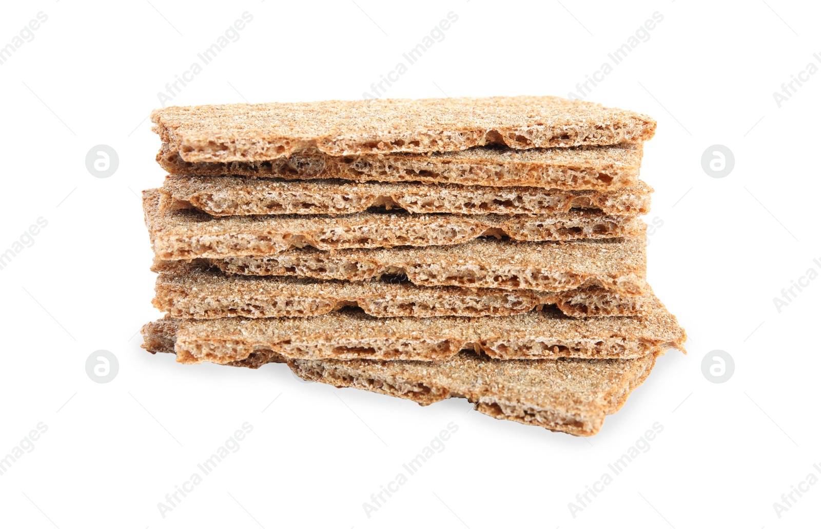 Photo of Pieces of crunchy rye crispbreads on white background