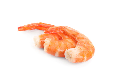 Photo of Delicious freshly cooked shrimps isolated on white