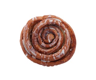 One tasty cinnamon roll isolated on white, top view