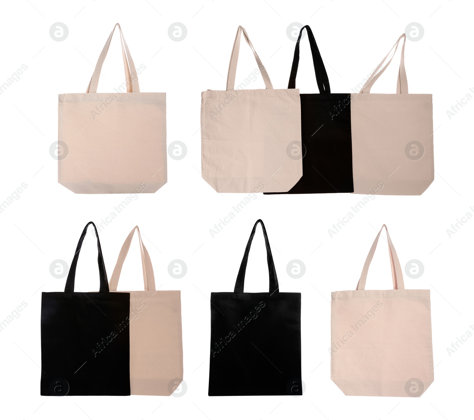 Image of Set of eco bags on white background