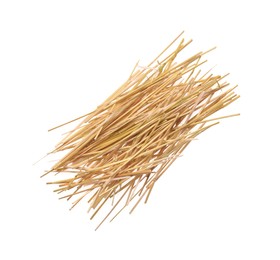 Heap of dried hay on white background, top view