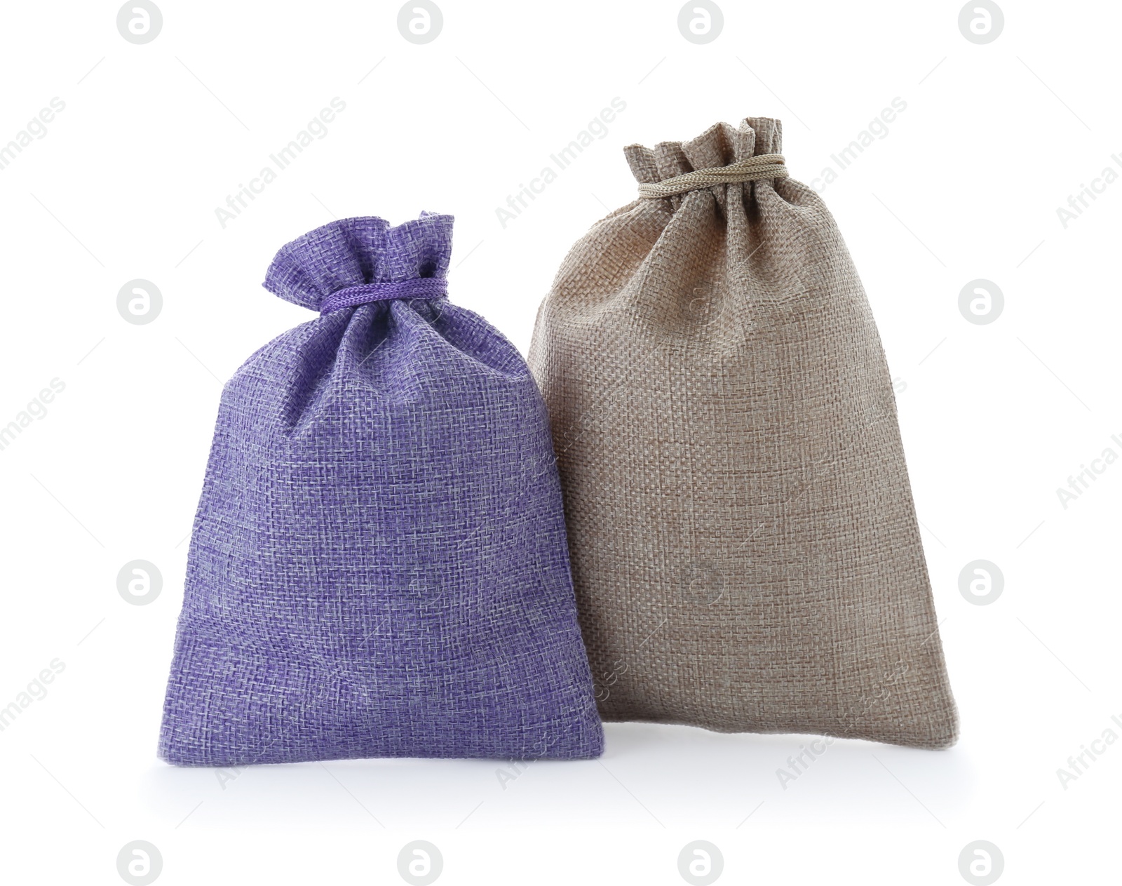 Photo of Two tied burlap bags isolated on white