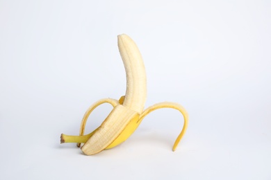 Photo of Fresh banana on white background. Sex concept
