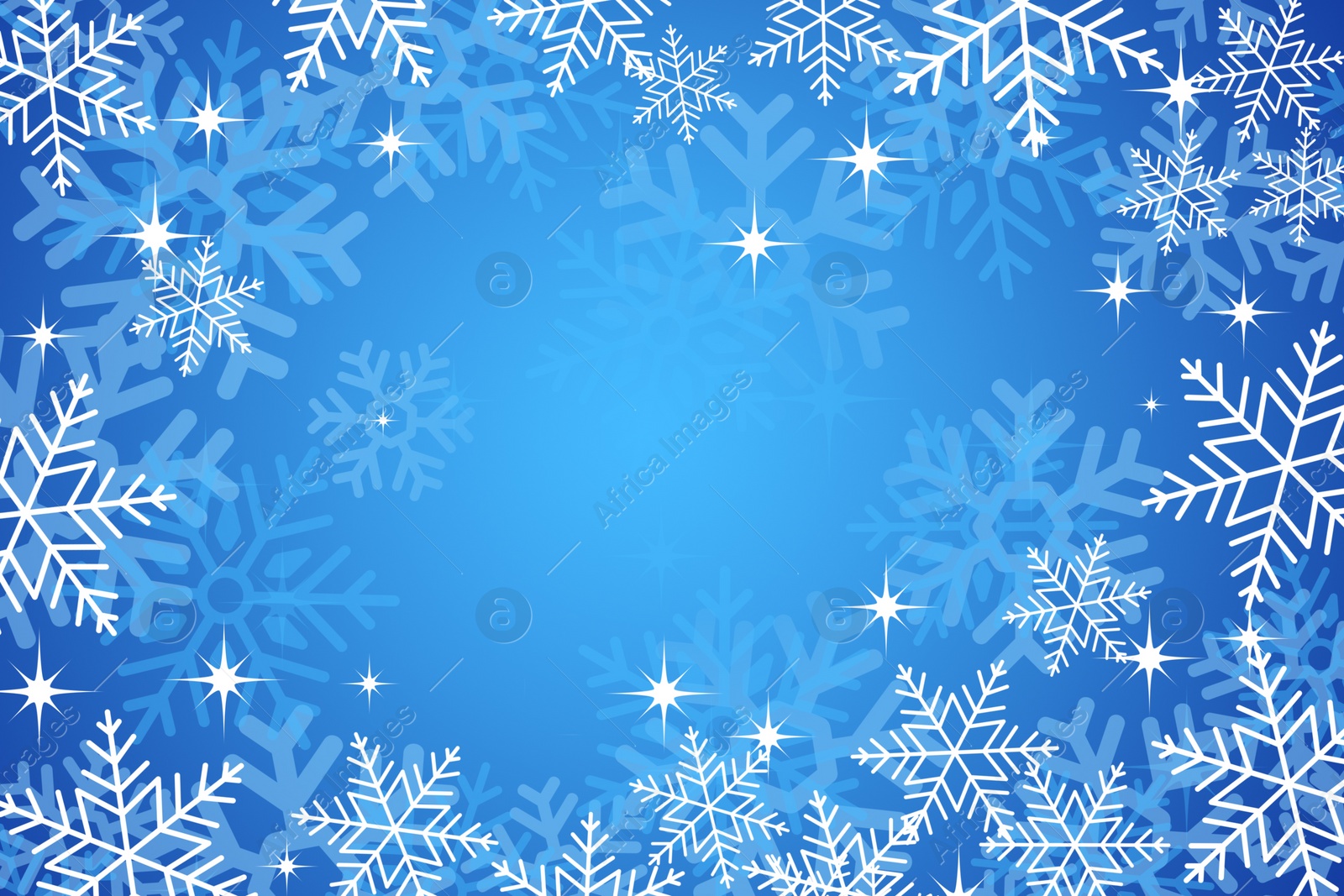 Illustration of Frame made of snowflakes on blue background. Space for text