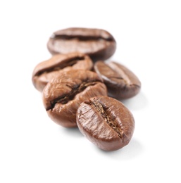 Photo of Fresh roasted coffee beans on white background