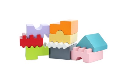 Photo of Colorful blocks isolated on white. Children's toy