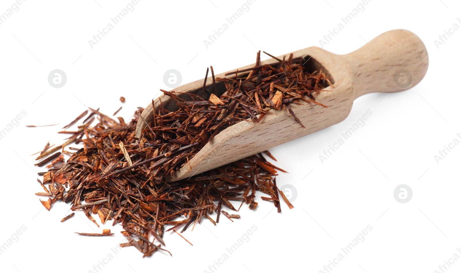 Photo of Rooibos tea and scoop isolated on white