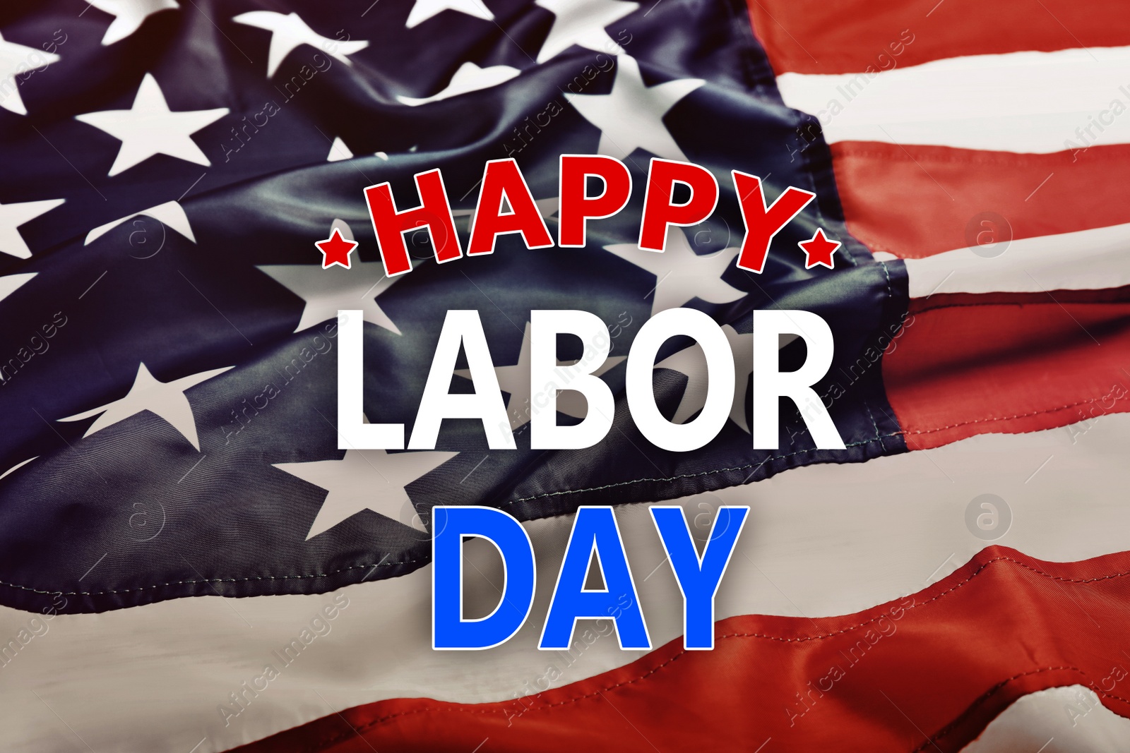 Image of Happy Labor Day. American flag as background, closeup view