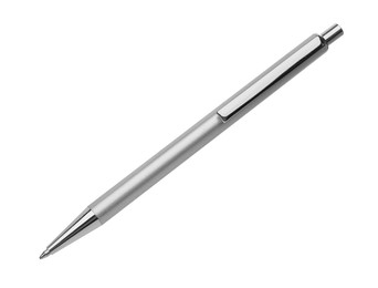 Photo of New stylish silver pen isolated on white