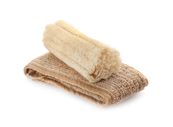 Photo of Natural shower loofah sponges isolated on white