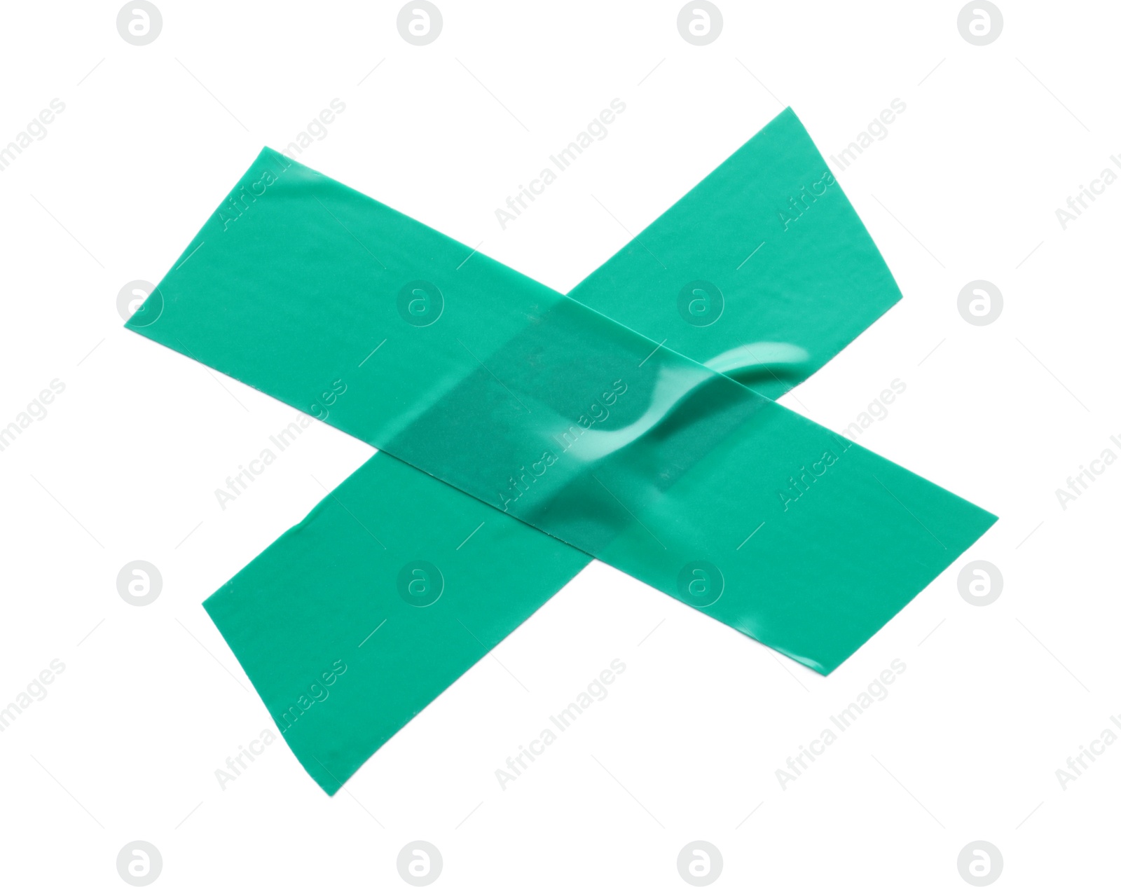 Photo of Cross of turquoise insulating tape isolated on white, top view