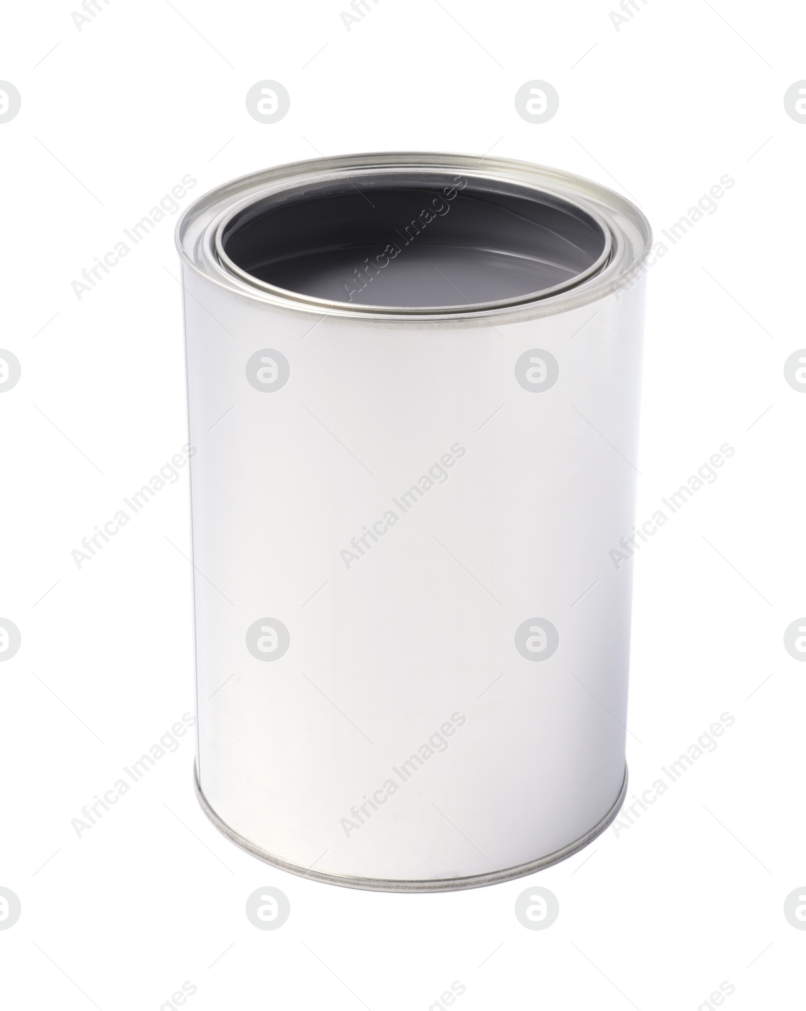 Photo of Can with gray paint on white background