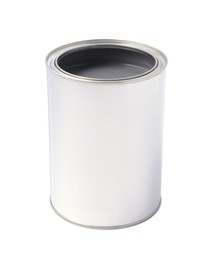 Photo of Can with gray paint on white background