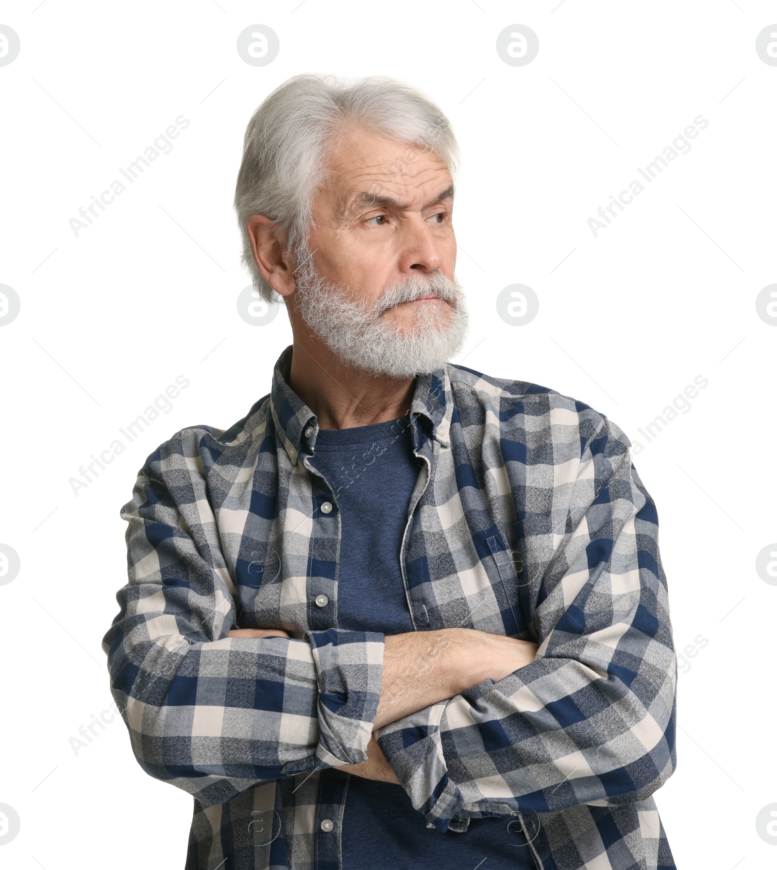 Photo of Senior man with mustache on white background