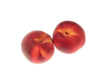 Photo of Delicious fresh ripe peaches isolated on white