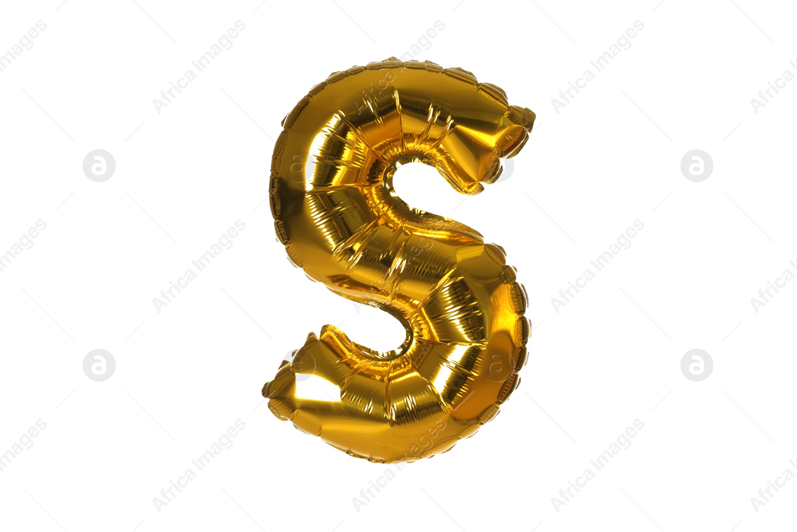 Photo of Golden letter S balloon on white background
