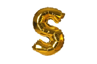 Golden letter S balloon on white background