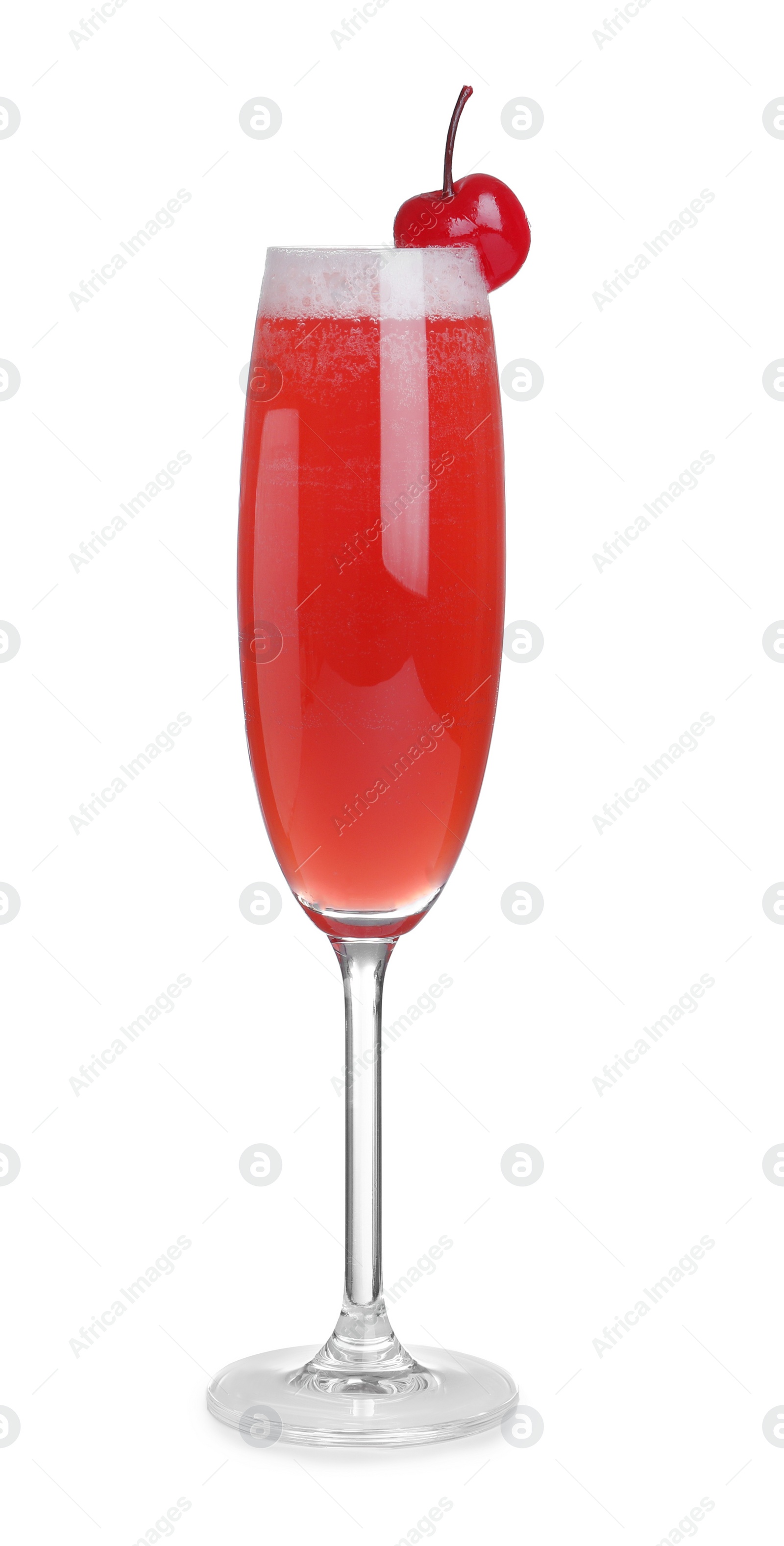 Photo of Fresh alcoholic Mimosa cocktail with cherry isolated on white