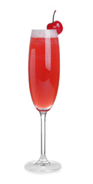 Fresh alcoholic Mimosa cocktail with cherry isolated on white