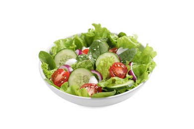 Delicious salad in bowl isolated on white