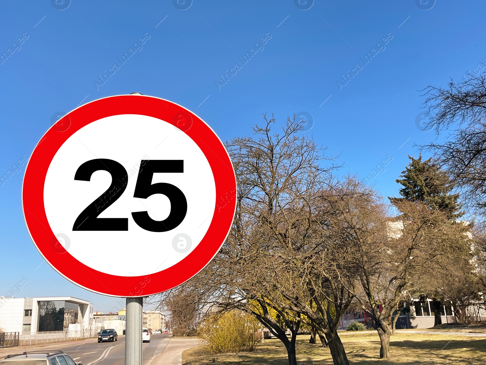 Image of Road sign Maximum speed limit in city