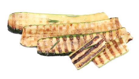 Photo of Delicious grilled zucchini and rosemary isolated on white