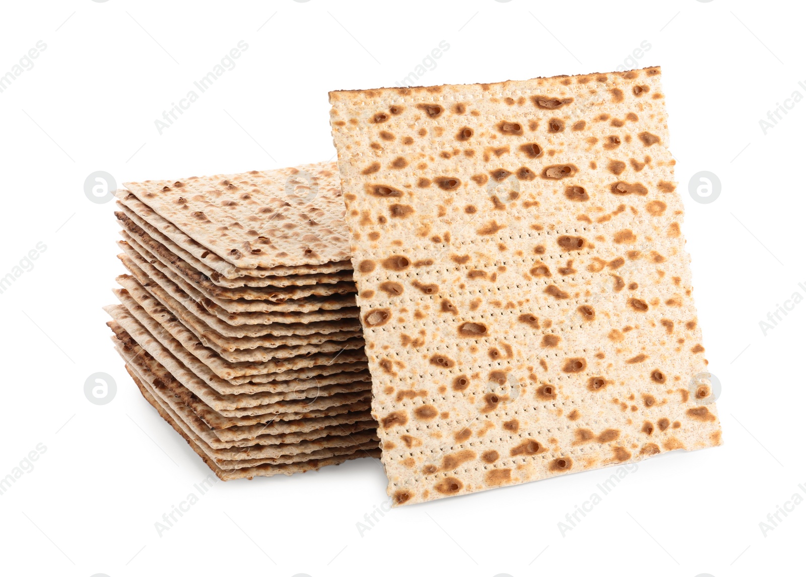 Photo of Passover matzos isolated on white. Pesach celebration