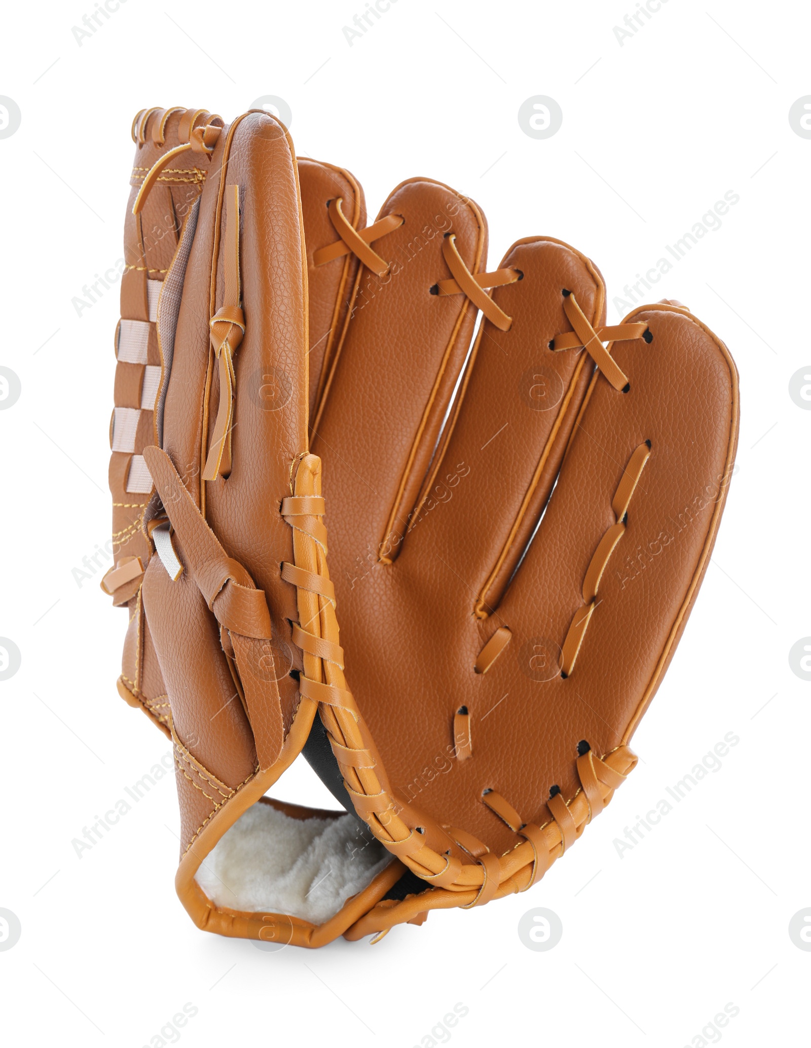 Photo of Leather baseball glove isolated on white. Sportive equipment