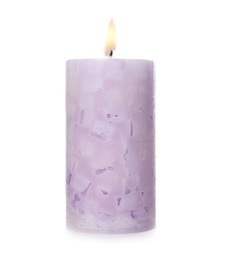 Photo of Alight color wax candle on white background